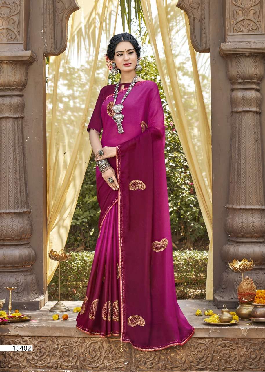 SHOBHITA BY VALLABHI PRINTS 15401 TO 15408 SERIES INDIAN TRADITIONAL WEAR COLLECTION BEAUTIFUL STYLISH FANCY COLORFUL PARTY WEAR & OCCASIONAL WEAR CHIFFON SAREES AT WHOLESALE PRICE