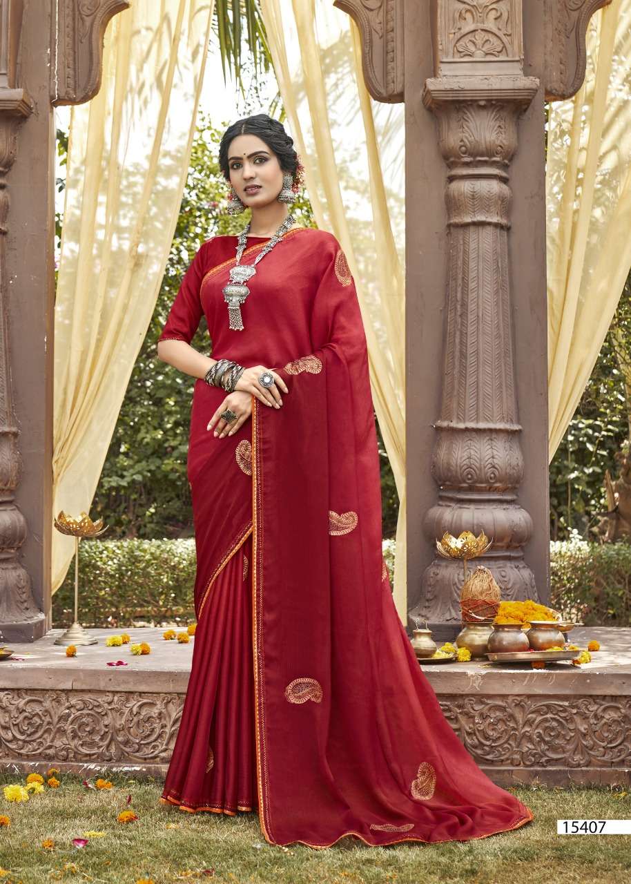SHOBHITA BY VALLABHI PRINTS 15401 TO 15408 SERIES INDIAN TRADITIONAL WEAR COLLECTION BEAUTIFUL STYLISH FANCY COLORFUL PARTY WEAR & OCCASIONAL WEAR CHIFFON SAREES AT WHOLESALE PRICE