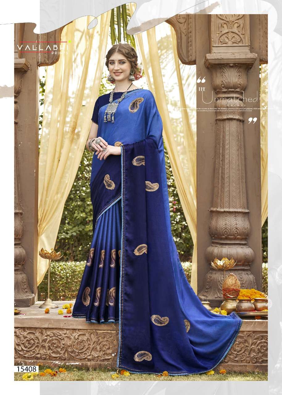 SHOBHITA BY VALLABHI PRINTS 15401 TO 15408 SERIES INDIAN TRADITIONAL WEAR COLLECTION BEAUTIFUL STYLISH FANCY COLORFUL PARTY WEAR & OCCASIONAL WEAR CHIFFON SAREES AT WHOLESALE PRICE