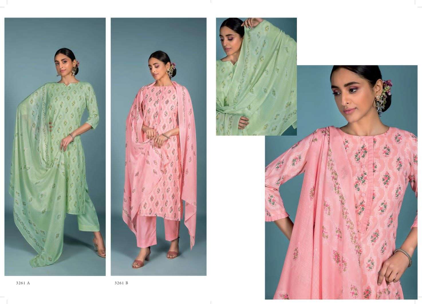 ABEERA VOL-2 BY RIVAA 3261-A TO 3264-B SERIES BEAUTIFUL SUITS COLORFUL STYLISH FANCY CASUAL WEAR & ETHNIC WEAR PURE COTTON PRINT DRESSES AT WHOLESALE PRICE