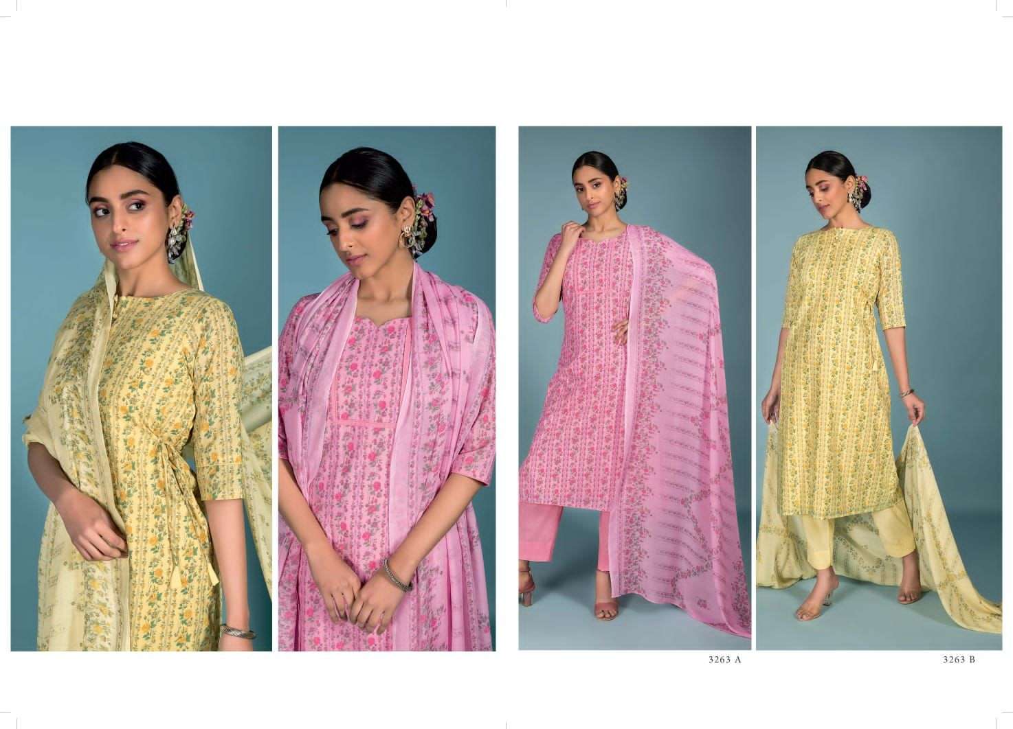 ABEERA VOL-2 BY RIVAA 3261-A TO 3264-B SERIES BEAUTIFUL SUITS COLORFUL STYLISH FANCY CASUAL WEAR & ETHNIC WEAR PURE COTTON PRINT DRESSES AT WHOLESALE PRICE