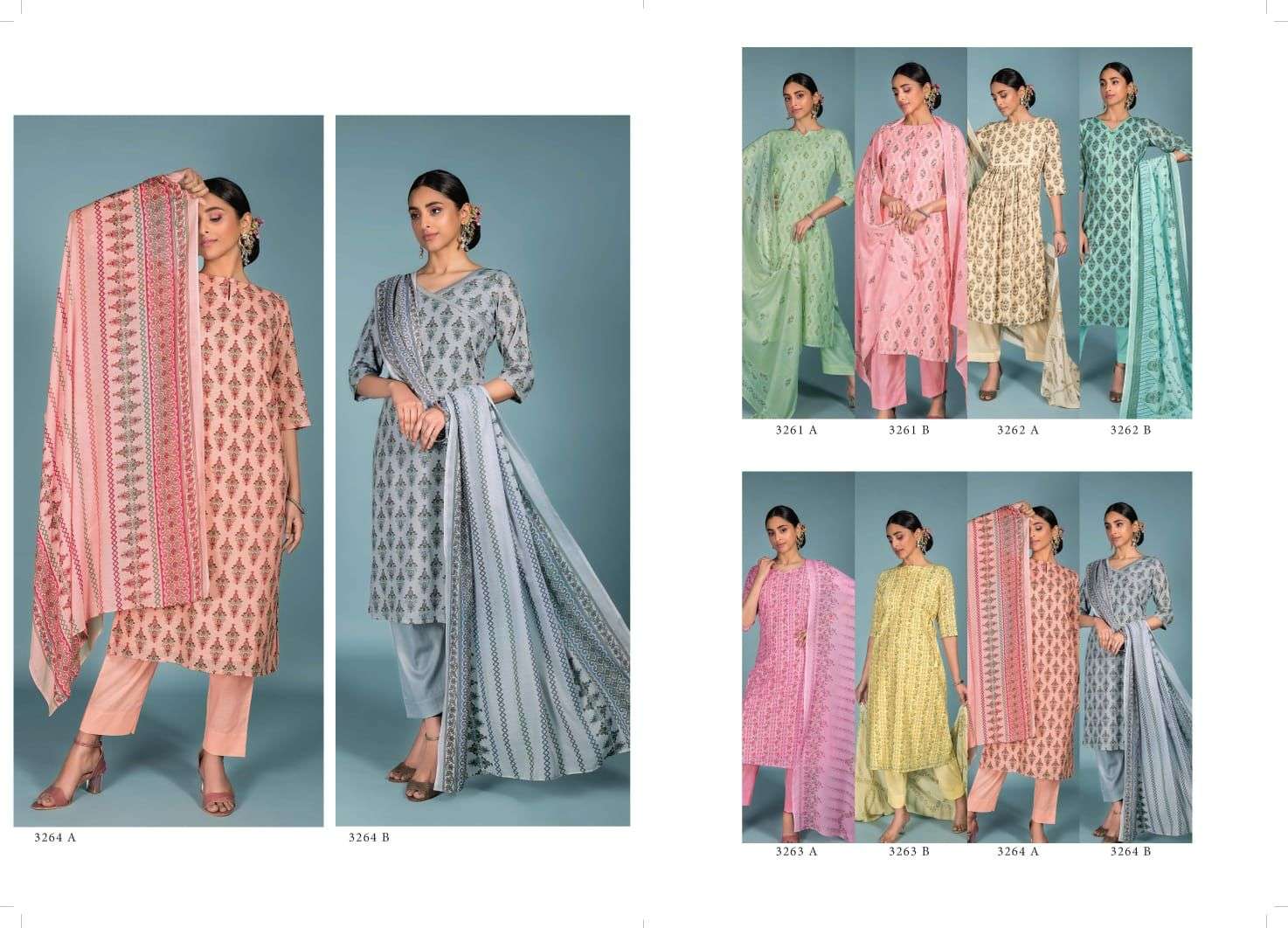 ABEERA VOL-2 BY RIVAA 3261-A TO 3264-B SERIES BEAUTIFUL SUITS COLORFUL STYLISH FANCY CASUAL WEAR & ETHNIC WEAR PURE COTTON PRINT DRESSES AT WHOLESALE PRICE