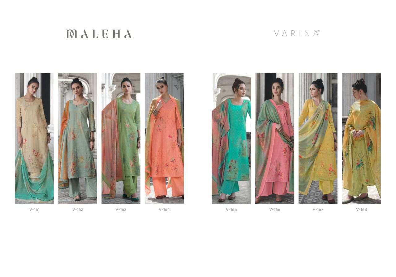 MALEHA BY VARINA 161 TO 168 SERIES BEAUTIFUL SUITS COLORFUL STYLISH FANCY CASUAL WEAR & ETHNIC WEAR SATIN DIGITAL PRINT DRESSES AT WHOLESALE PRICE