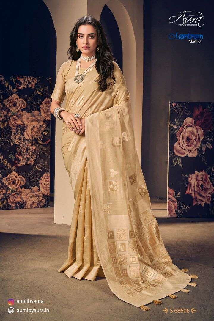 MANTRAM MANIKA BY AURA 68601 TO 68606 SERIES INDIAN TRADITIONAL WEAR COLLECTION BEAUTIFUL STYLISH FANCY COLORFUL PARTY WEAR & OCCASIONAL WEAR SOFT COTTON SAREES AT WHOLESALE PRICE