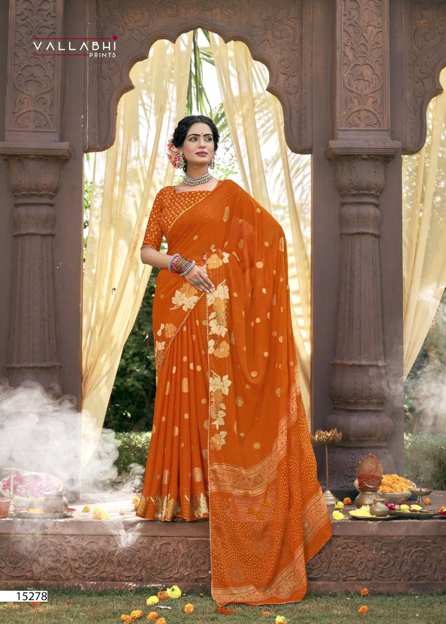 SAMUNDAR BY VALLABHI PRINTS 15271 TO 15278 SERIES INDIAN TRADITIONAL WEAR COLLECTION BEAUTIFUL STYLISH FANCY COLORFUL PARTY WEAR & OCCASIONAL WEAR CHIFFON PRINT SAREES AT WHOLESALE PRICE