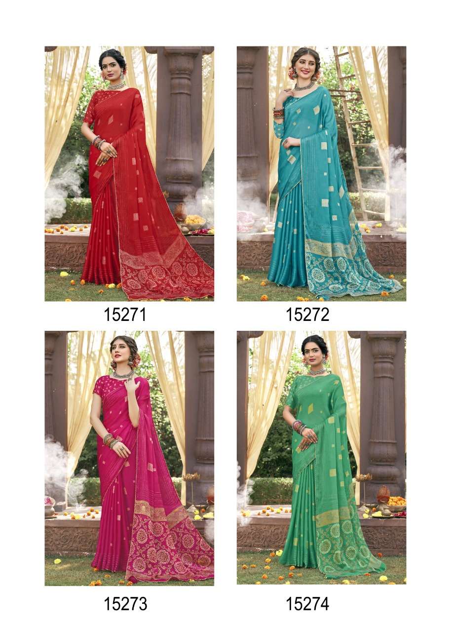 SAMUNDAR BY VALLABHI PRINTS 15271 TO 15278 SERIES INDIAN TRADITIONAL WEAR COLLECTION BEAUTIFUL STYLISH FANCY COLORFUL PARTY WEAR & OCCASIONAL WEAR CHIFFON PRINT SAREES AT WHOLESALE PRICE