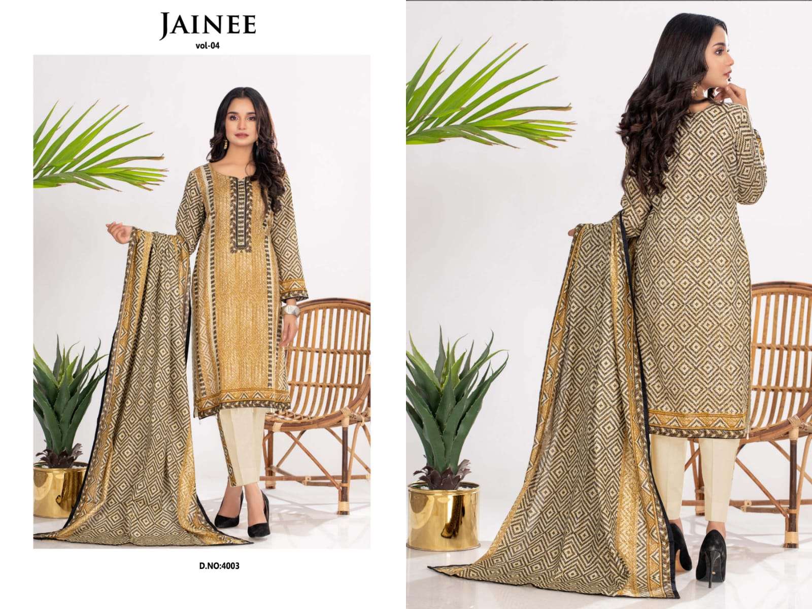 JAINEE VOL-4 BY AGHA NOOR 4001 TO 4006 SERIES BEAUTIFUL SUITS COLORFUL STYLISH FANCY CASUAL WEAR & ETHNIC WEAR LAWN COTTON DIGITAL PRINT DRESSES AT WHOLESALE PRICE