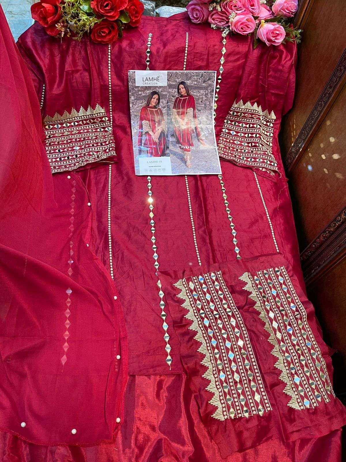 LAMHE VOL-1 NX BY LAMHE CREATION 01-A TO 01-C SERIES DESIGNER PAKISTANI SUITS BEAUTIFUL STYLISH FANCY COLORFUL PARTY WEAR & OCCASIONAL WEAR JAM COTTON EMBROIDERED DRESSES AT WHOLESALE PRICE