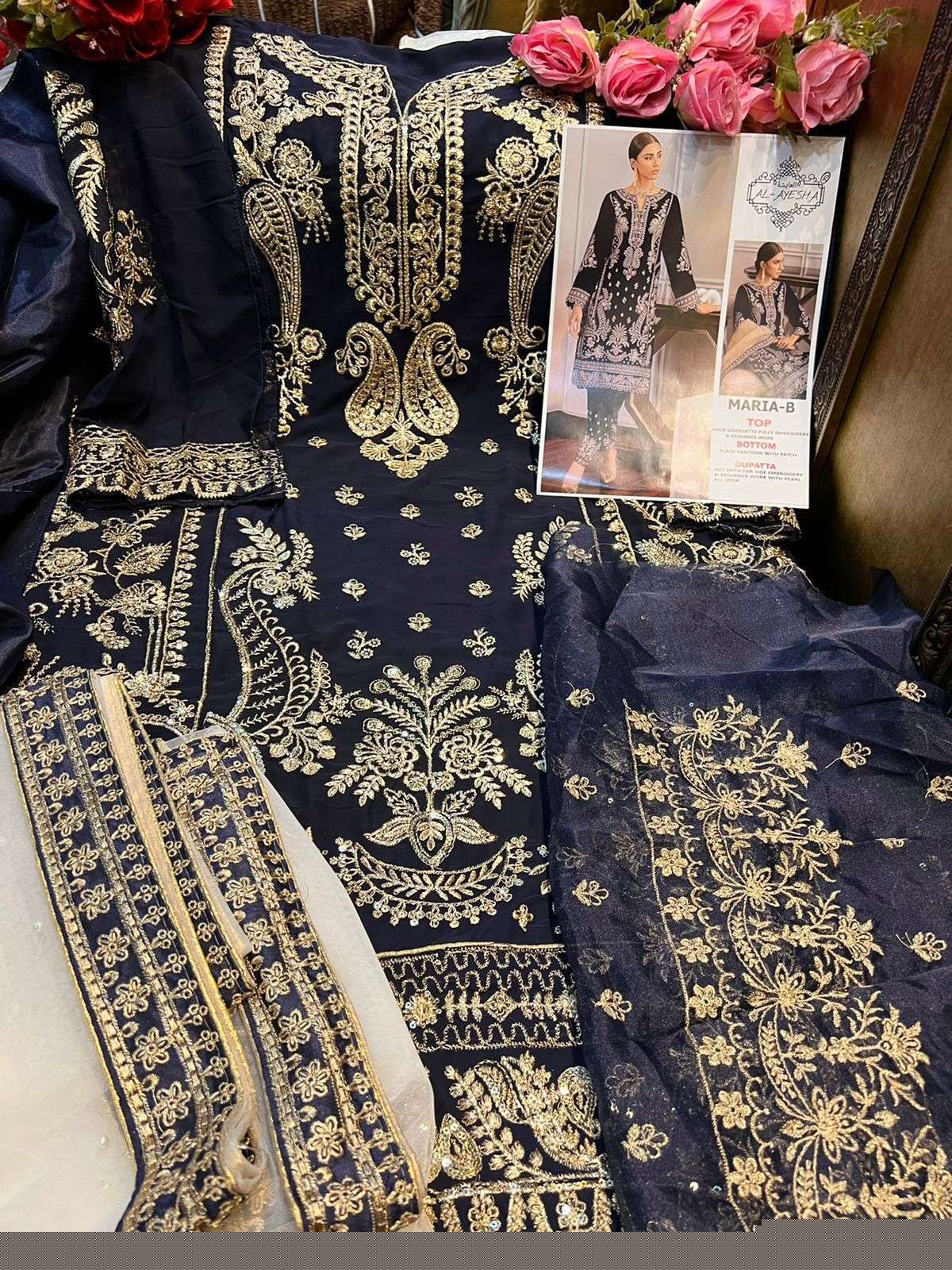 MARIA-B BY AL AYESHA A TO D SERIES DESIGNER PAKISTANI WEAR COLLECTION BEAUTIFUL STYLISH FANCY COLORFUL PARTY WEAR & OCCASIONAL WEAR FAUX GEORGETTE EMBROIDERED DRESSES AT WHOLESALE PRICE