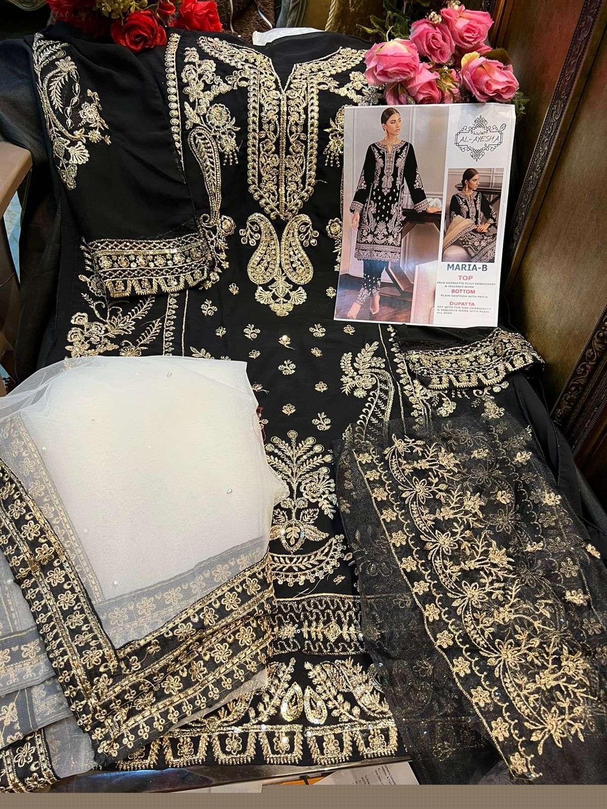 MARIA-B BY AL AYESHA A TO D SERIES DESIGNER PAKISTANI WEAR COLLECTION BEAUTIFUL STYLISH FANCY COLORFUL PARTY WEAR & OCCASIONAL WEAR FAUX GEORGETTE EMBROIDERED DRESSES AT WHOLESALE PRICE
