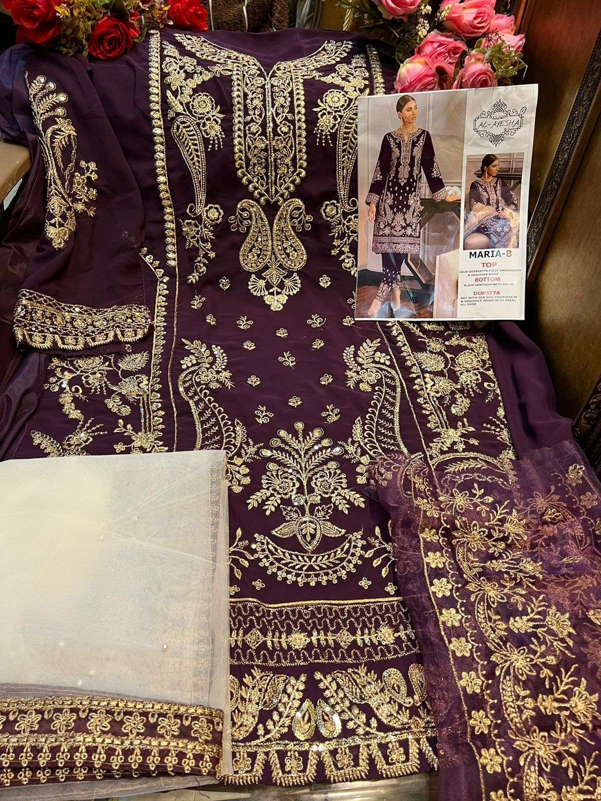 MARIA-B BY AL AYESHA A TO D SERIES DESIGNER PAKISTANI WEAR COLLECTION BEAUTIFUL STYLISH FANCY COLORFUL PARTY WEAR & OCCASIONAL WEAR FAUX GEORGETTE EMBROIDERED DRESSES AT WHOLESALE PRICE