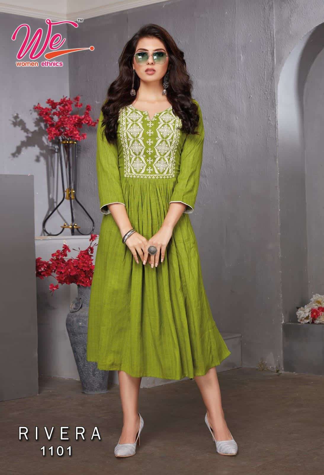 RIVERA BY WOMEN ETHNICS 1101 TO 1106 SERIES DESIGNER STYLISH FANCY COLORFUL BEAUTIFUL PARTY WEAR & ETHNIC WEAR COLLECTION LINING WEAVING KURTIS AT WHOLESALE PRICE