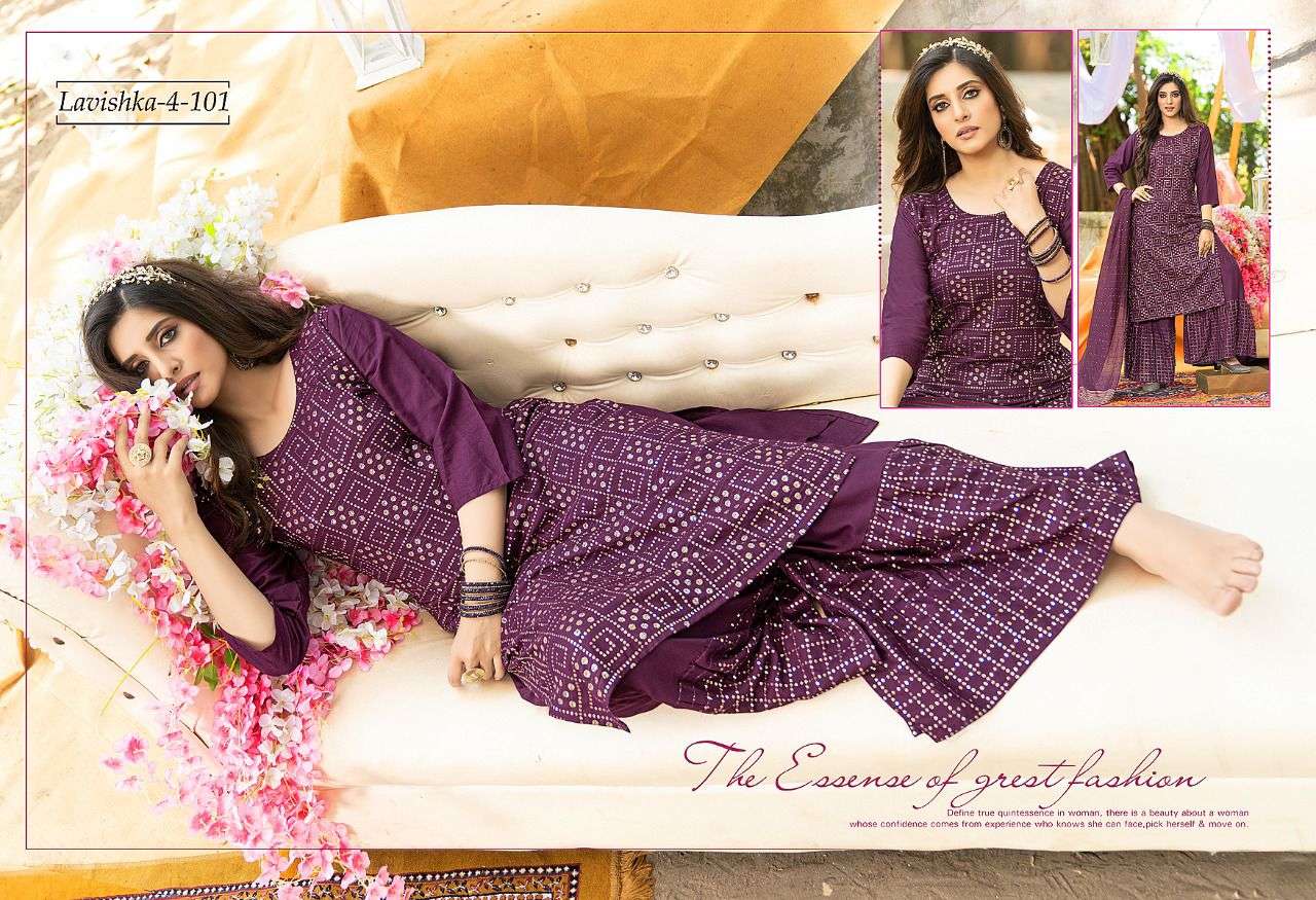 LAVISHKA VOL-4 BY MAIRA 101 TO 106 SERIES BEAUTIFUL SHARARA SUITS COLORFUL STYLISH FANCY CASUAL WEAR & ETHNIC WEAR HEAVY RAYON DRESSES AT WHOLESALE PRICE