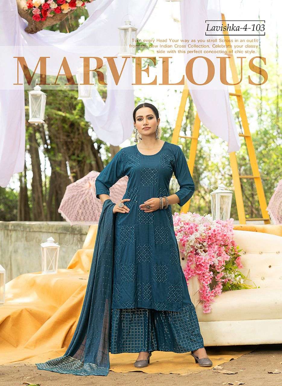 LAVISHKA VOL-4 BY MAIRA 101 TO 106 SERIES BEAUTIFUL SHARARA SUITS COLORFUL STYLISH FANCY CASUAL WEAR & ETHNIC WEAR HEAVY RAYON DRESSES AT WHOLESALE PRICE