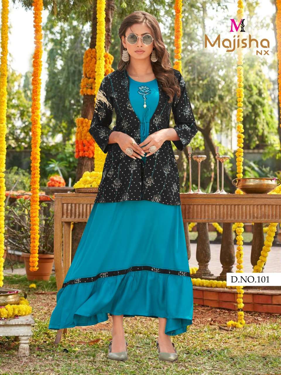 FLORA BY MAJISHA NX 101 TO 108 SERIES DESIGNER STYLISH FANCY COLORFUL BEAUTIFUL PARTY WEAR & ETHNIC WEAR COLLECTION RAYON PRINT KURTIS WITH KOTI AT WHOLESALE PRICE