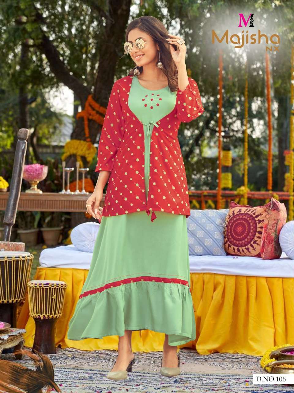 FLORA BY MAJISHA NX 101 TO 108 SERIES DESIGNER STYLISH FANCY COLORFUL BEAUTIFUL PARTY WEAR & ETHNIC WEAR COLLECTION RAYON PRINT KURTIS WITH KOTI AT WHOLESALE PRICE