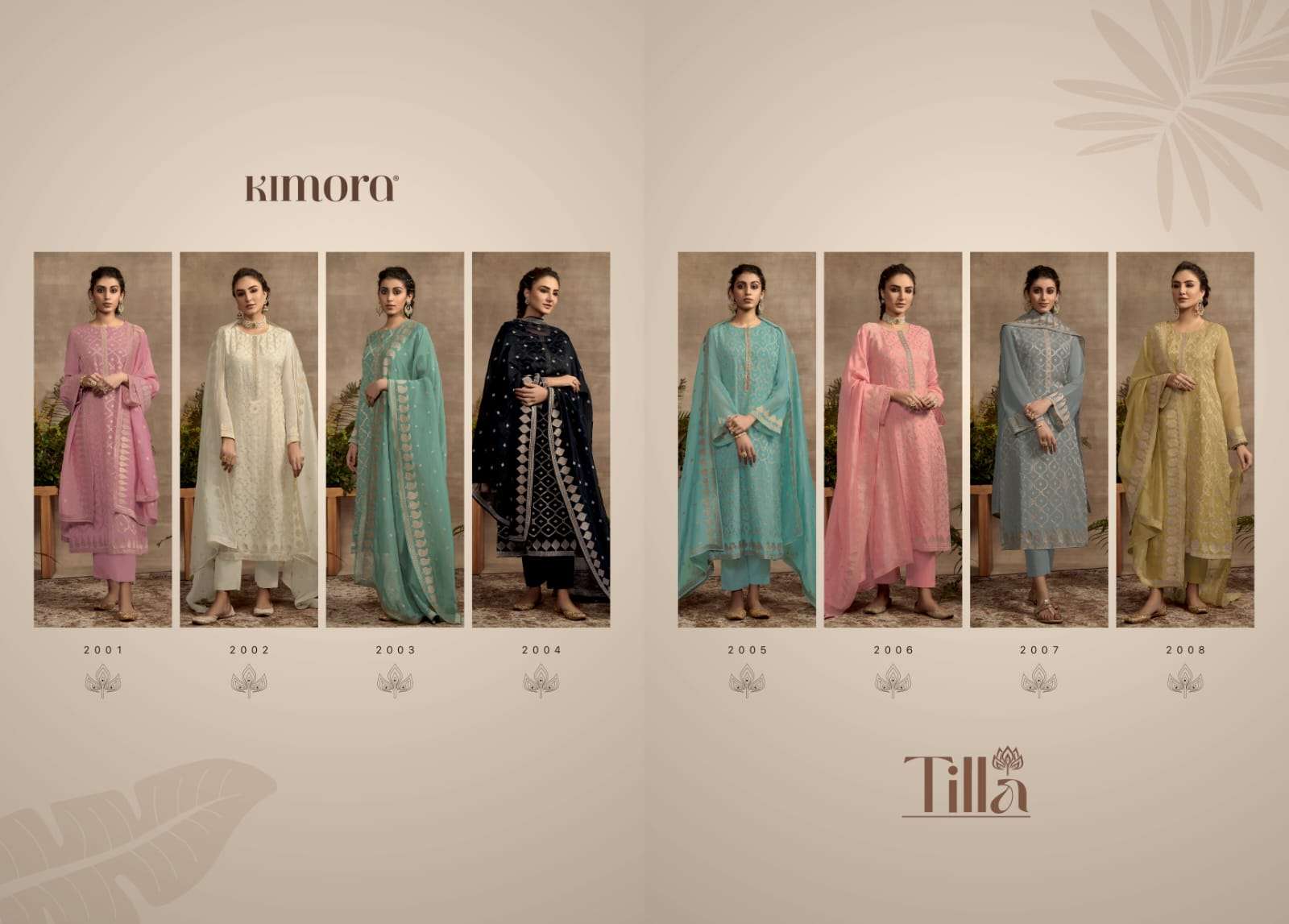 TILLA BY KIMORA FASHION 2001 TO 2008 SERIES BEAUTIFUL SUITS COLORFUL STYLISH FANCY CASUAL WEAR & ETHNIC WEAR PURE ORGANZA EMBROIDERED DRESSES AT WHOLESALE PRICE