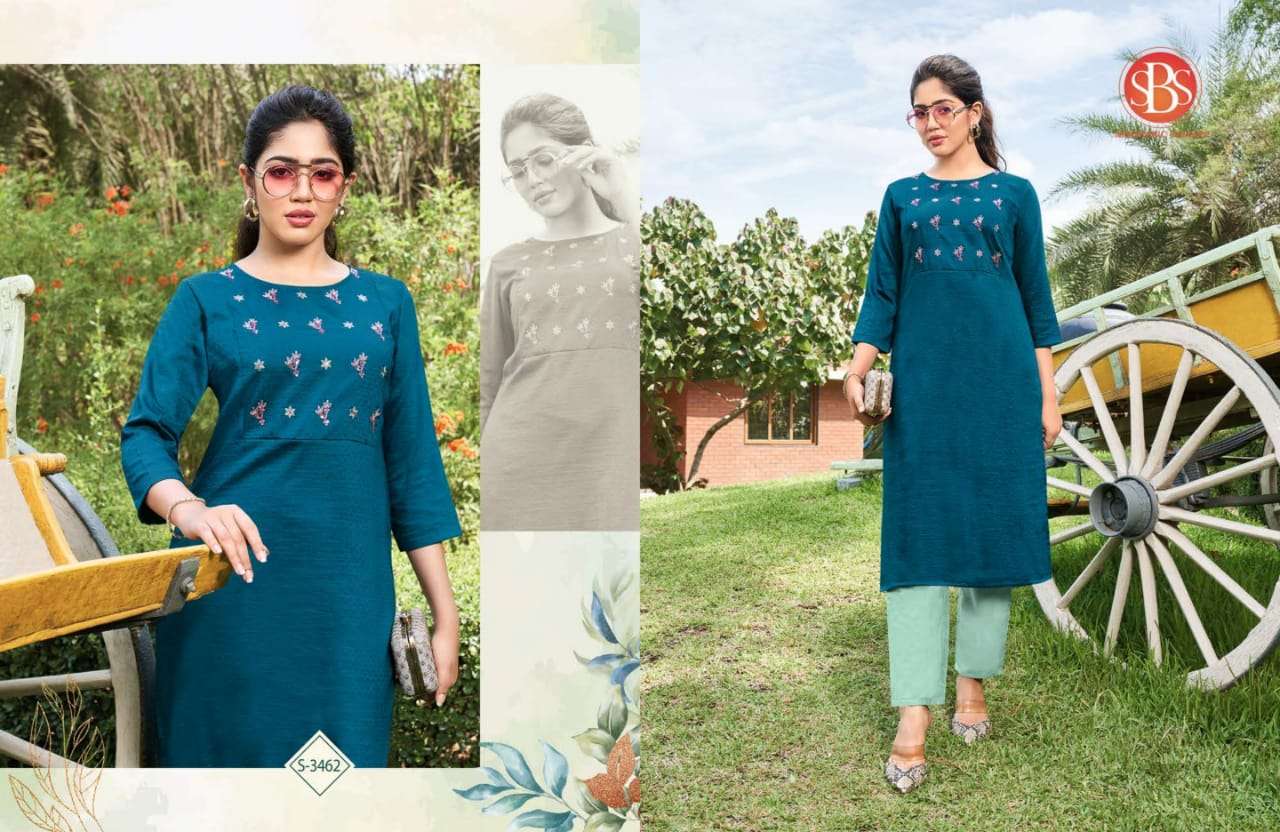 HUNAR BY SBS 3461 TO 3464 SERIES DESIGNER STYLISH FANCY COLORFUL BEAUTIFUL PARTY WEAR & ETHNIC WEAR COLLECTION CHINNON KURTIS WITH BOTTOM AT WHOLESALE PRICE