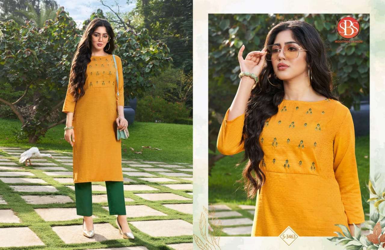 HUNAR BY SBS 3461 TO 3464 SERIES DESIGNER STYLISH FANCY COLORFUL BEAUTIFUL PARTY WEAR & ETHNIC WEAR COLLECTION CHINNON KURTIS WITH BOTTOM AT WHOLESALE PRICE