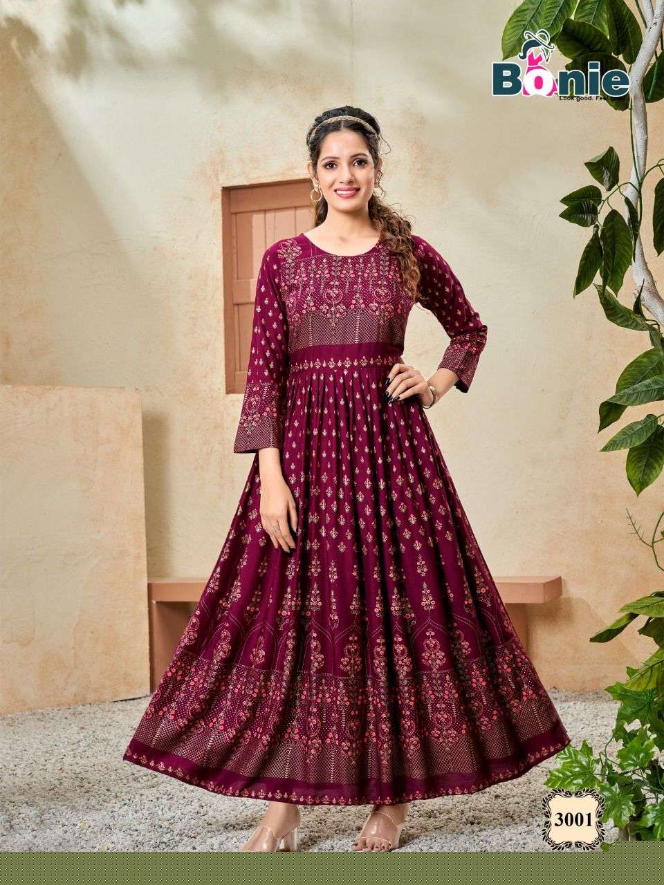 SENORITA VOL-3 BY BONIE 3001 TO 3008 SERIES BEAUTIFUL STYLISH FANCY COLORFUL CASUAL WEAR & ETHNIC WEAR HEAVY RAYON GOWNS AT WHOLESALE PRICE