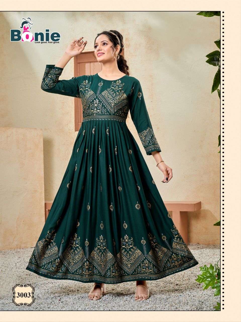 SENORITA VOL-3 BY BONIE 3001 TO 3008 SERIES BEAUTIFUL STYLISH FANCY COLORFUL CASUAL WEAR & ETHNIC WEAR HEAVY RAYON GOWNS AT WHOLESALE PRICE
