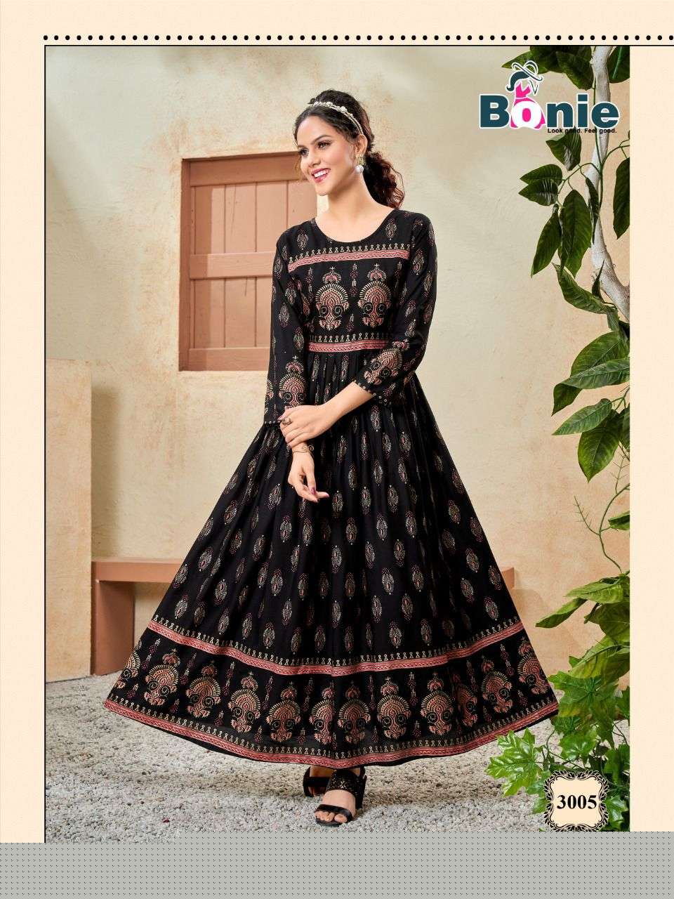 SENORITA VOL-3 BY BONIE 3001 TO 3008 SERIES BEAUTIFUL STYLISH FANCY COLORFUL CASUAL WEAR & ETHNIC WEAR HEAVY RAYON GOWNS AT WHOLESALE PRICE