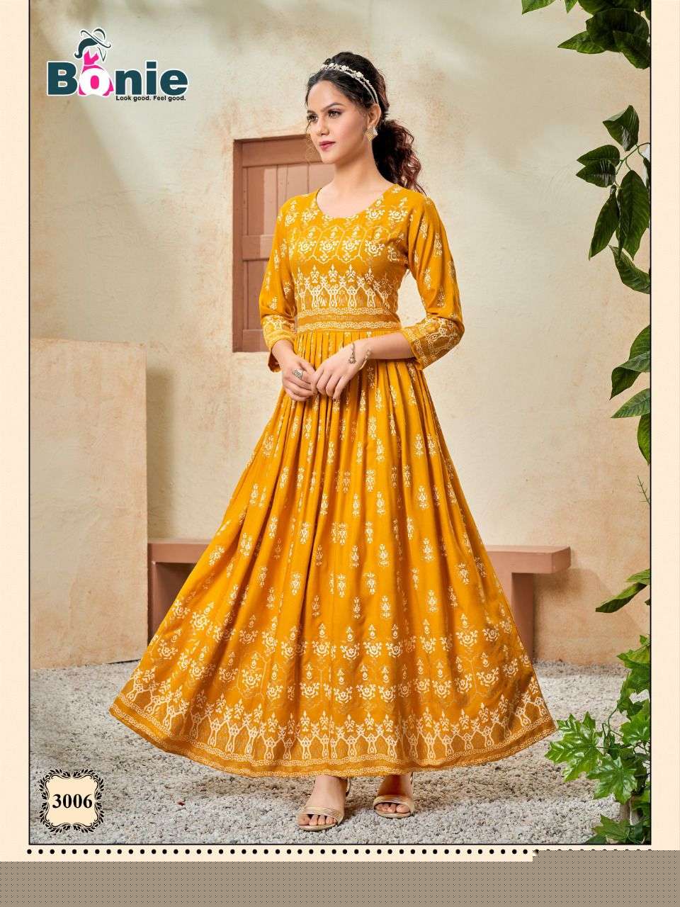 SENORITA VOL-3 BY BONIE 3001 TO 3008 SERIES BEAUTIFUL STYLISH FANCY COLORFUL CASUAL WEAR & ETHNIC WEAR HEAVY RAYON GOWNS AT WHOLESALE PRICE