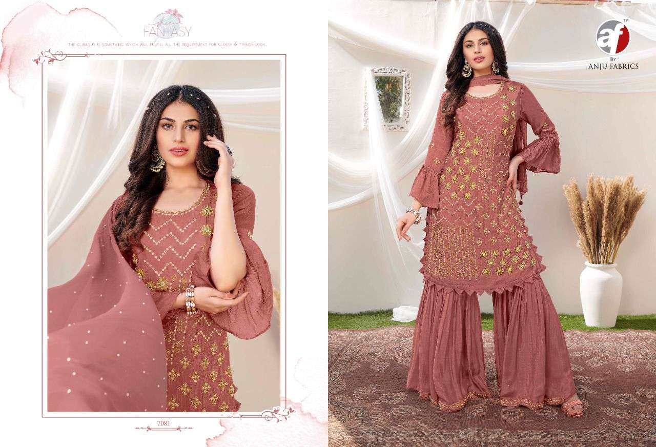 SAHIBA VOL-4 BY AF 7081 TO 7084 SERIES BEAUTIFUL SHARARA SUITS COLORFUL STYLISH FANCY CASUAL WEAR & ETHNIC WEAR PURE CHINNON DRESSES AT WHOLESALE PRICE