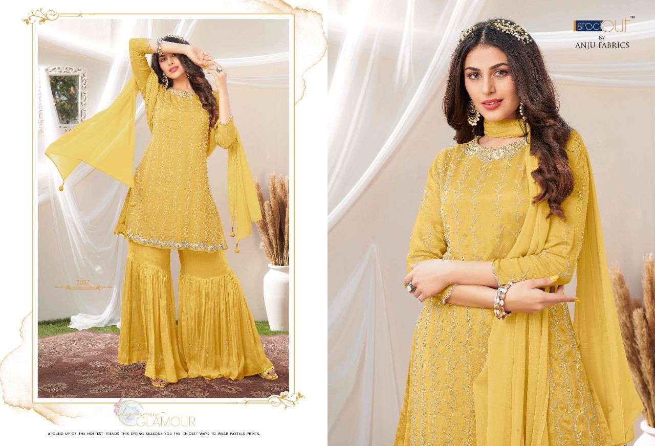 SAHIBA VOL-4 BY AF 7081 TO 7084 SERIES BEAUTIFUL SHARARA SUITS COLORFUL STYLISH FANCY CASUAL WEAR & ETHNIC WEAR PURE CHINNON DRESSES AT WHOLESALE PRICE