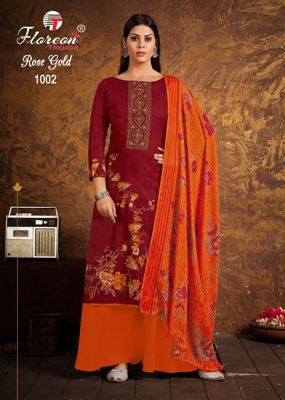 ROSE GOLD BY FLOREON TRENDS 1001 TO 1010 SERIES BEAUTIFUL STYLISH SUITS FANCY COLORFUL CASUAL WEAR & ETHNIC WEAR & READY TO WEAR HEAVY CAMBRIC COTTON PRINTED DRESSES AT WHOLESALE PRICE