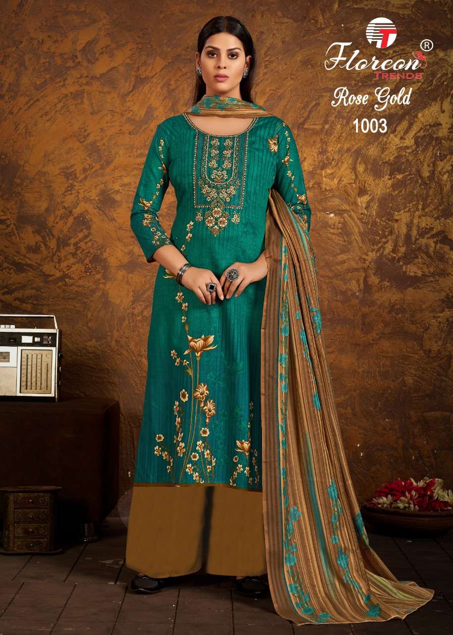 ROSE GOLD BY FLOREON TRENDS 1001 TO 1010 SERIES BEAUTIFUL STYLISH SUITS FANCY COLORFUL CASUAL WEAR & ETHNIC WEAR & READY TO WEAR HEAVY CAMBRIC COTTON PRINTED DRESSES AT WHOLESALE PRICE