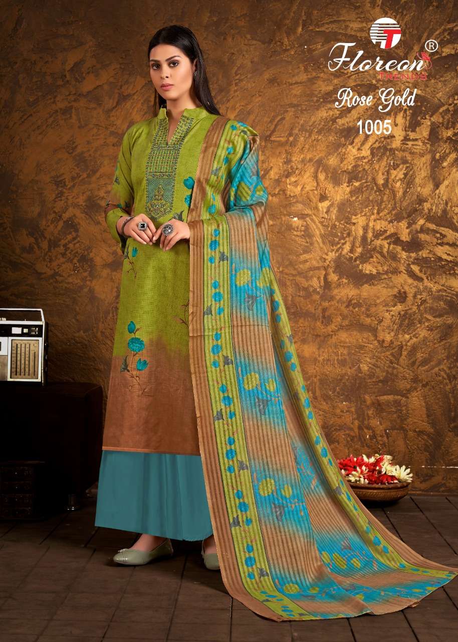 ROSE GOLD BY FLOREON TRENDS 1001 TO 1010 SERIES BEAUTIFUL STYLISH SUITS FANCY COLORFUL CASUAL WEAR & ETHNIC WEAR & READY TO WEAR HEAVY CAMBRIC COTTON PRINTED DRESSES AT WHOLESALE PRICE
