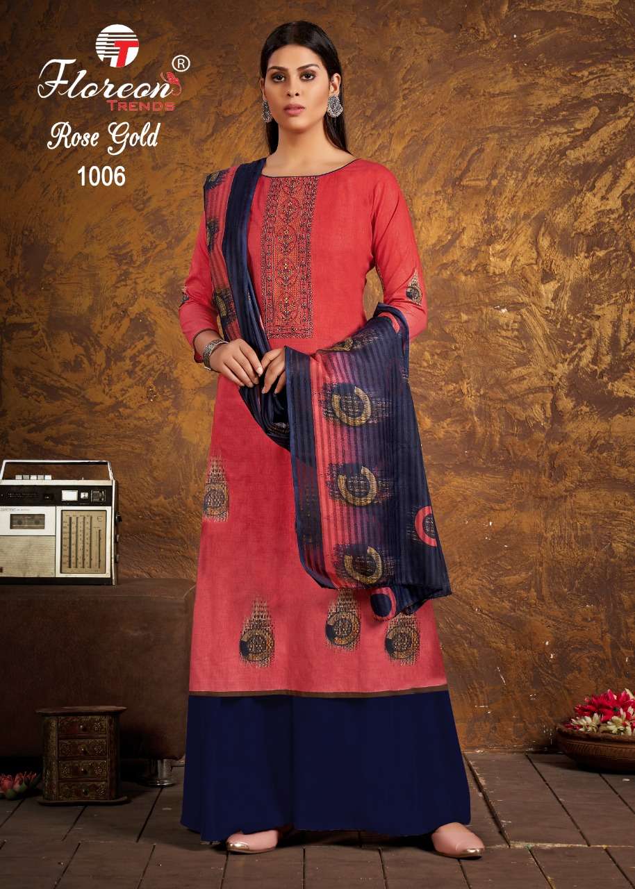 ROSE GOLD BY FLOREON TRENDS 1001 TO 1010 SERIES BEAUTIFUL STYLISH SUITS FANCY COLORFUL CASUAL WEAR & ETHNIC WEAR & READY TO WEAR HEAVY CAMBRIC COTTON PRINTED DRESSES AT WHOLESALE PRICE