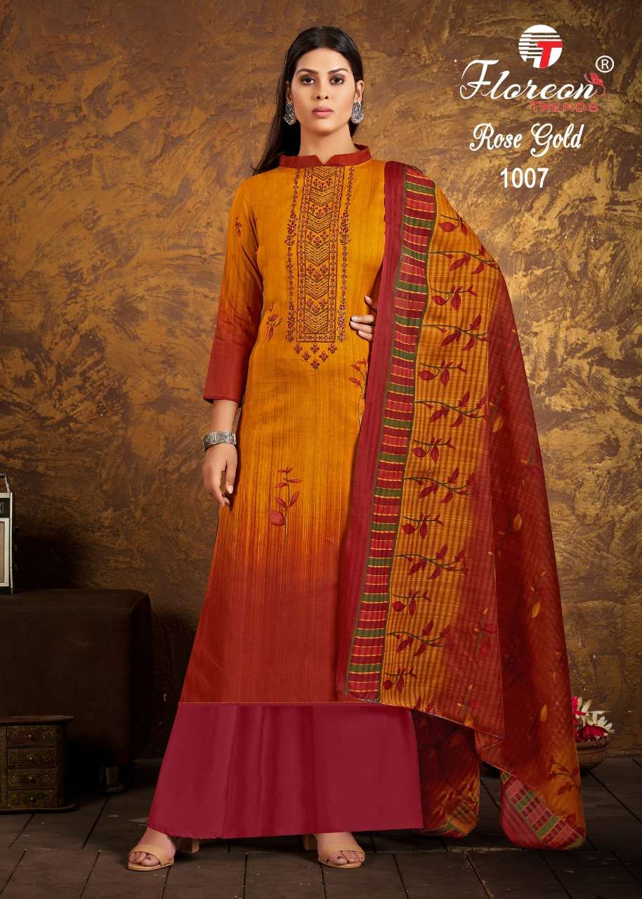 ROSE GOLD BY FLOREON TRENDS 1001 TO 1010 SERIES BEAUTIFUL STYLISH SUITS FANCY COLORFUL CASUAL WEAR & ETHNIC WEAR & READY TO WEAR HEAVY CAMBRIC COTTON PRINTED DRESSES AT WHOLESALE PRICE