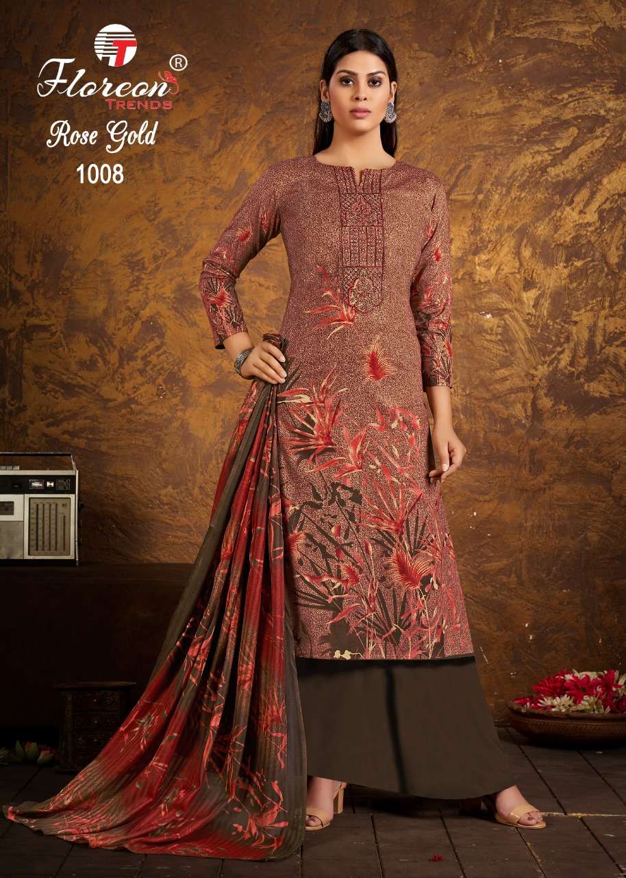 ROSE GOLD BY FLOREON TRENDS 1001 TO 1010 SERIES BEAUTIFUL STYLISH SUITS FANCY COLORFUL CASUAL WEAR & ETHNIC WEAR & READY TO WEAR HEAVY CAMBRIC COTTON PRINTED DRESSES AT WHOLESALE PRICE