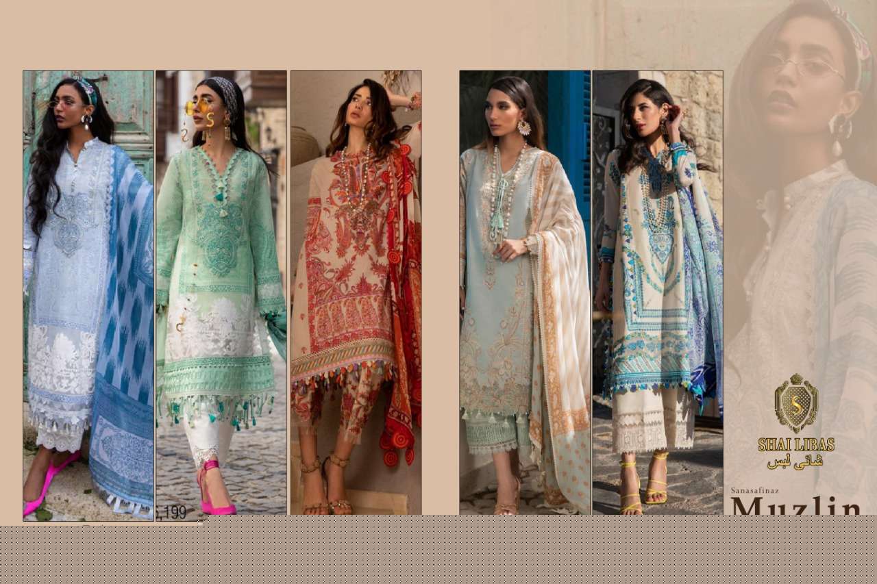 MUZLIN BY SHAI LIBAS DESIGNER PAKISTANI WEAR COLLECTION BEAUTIFUL STYLISH FANCY COLORFUL PARTY WEAR & OCCASIONAL WEAR PURE LAWN COTTON EMBROIDERED DRESSES AT WHOLESALE PRICE