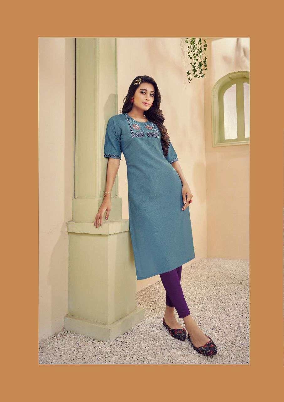 AAROHI VOL-2 BY RIYA DESIGNER 2001 TO 2006 SERIES DESIGNER STYLISH FANCY COLORFUL BEAUTIFUL PARTY WEAR & ETHNIC WEAR COLLECTION COTTON SLUB EMBROIDERY KURTIS AT WHOLESALE PRICE