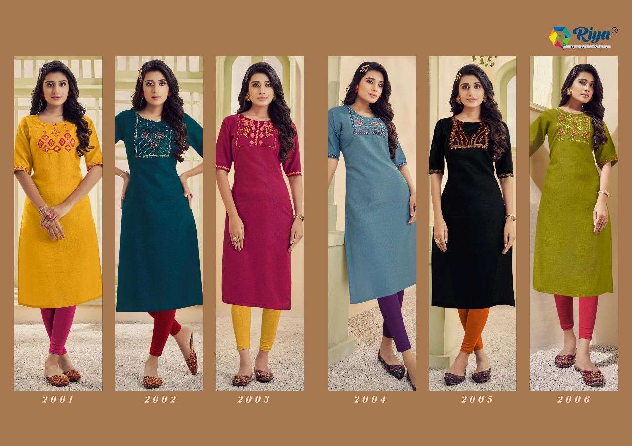 AAROHI VOL-2 BY RIYA DESIGNER 2001 TO 2006 SERIES DESIGNER STYLISH FANCY COLORFUL BEAUTIFUL PARTY WEAR & ETHNIC WEAR COLLECTION COTTON SLUB EMBROIDERY KURTIS AT WHOLESALE PRICE