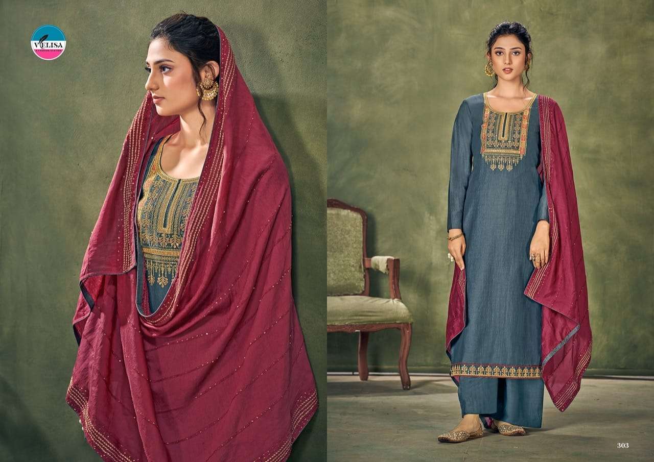JINEYA BY VELISA 301 TO 304 SERIES BEAUTIFUL SUITS COLORFUL STYLISH FANCY CASUAL WEAR & ETHNIC WEAR PARAMPARA SILK DRESSES AT WHOLESALE PRICE
