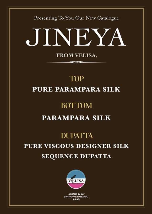 JINEYA BY VELISA 301 TO 304 SERIES BEAUTIFUL SUITS COLORFUL STYLISH FANCY CASUAL WEAR & ETHNIC WEAR PARAMPARA SILK DRESSES AT WHOLESALE PRICE
