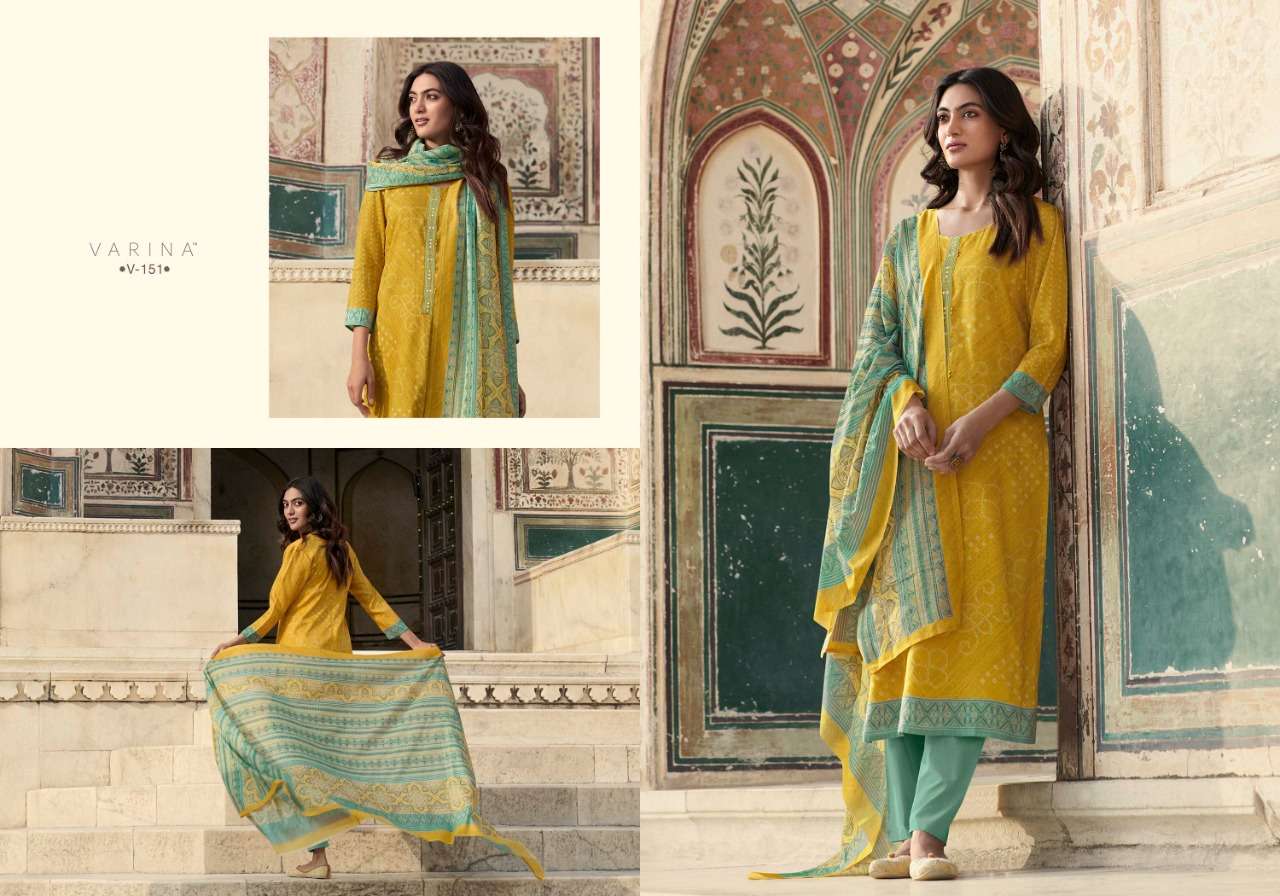 KIARA BY VARINA 151 TO 158 SERIES BEAUTIFUL SUITS COLORFUL STYLISH FANCY CASUAL WEAR & ETHNIC WEAR SATIN DIGITAL PRINT WITH EMBROIDERED DRESSES AT WHOLESALE PRICE