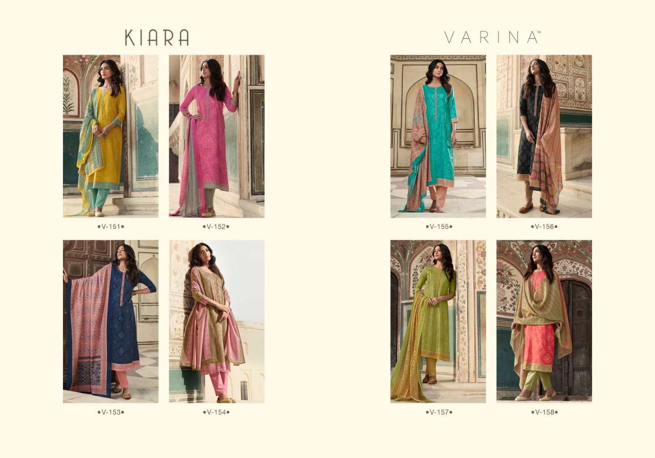 KIARA BY VARINA 151 TO 158 SERIES BEAUTIFUL SUITS COLORFUL STYLISH FANCY CASUAL WEAR & ETHNIC WEAR SATIN DIGITAL PRINT WITH EMBROIDERED DRESSES AT WHOLESALE PRICE