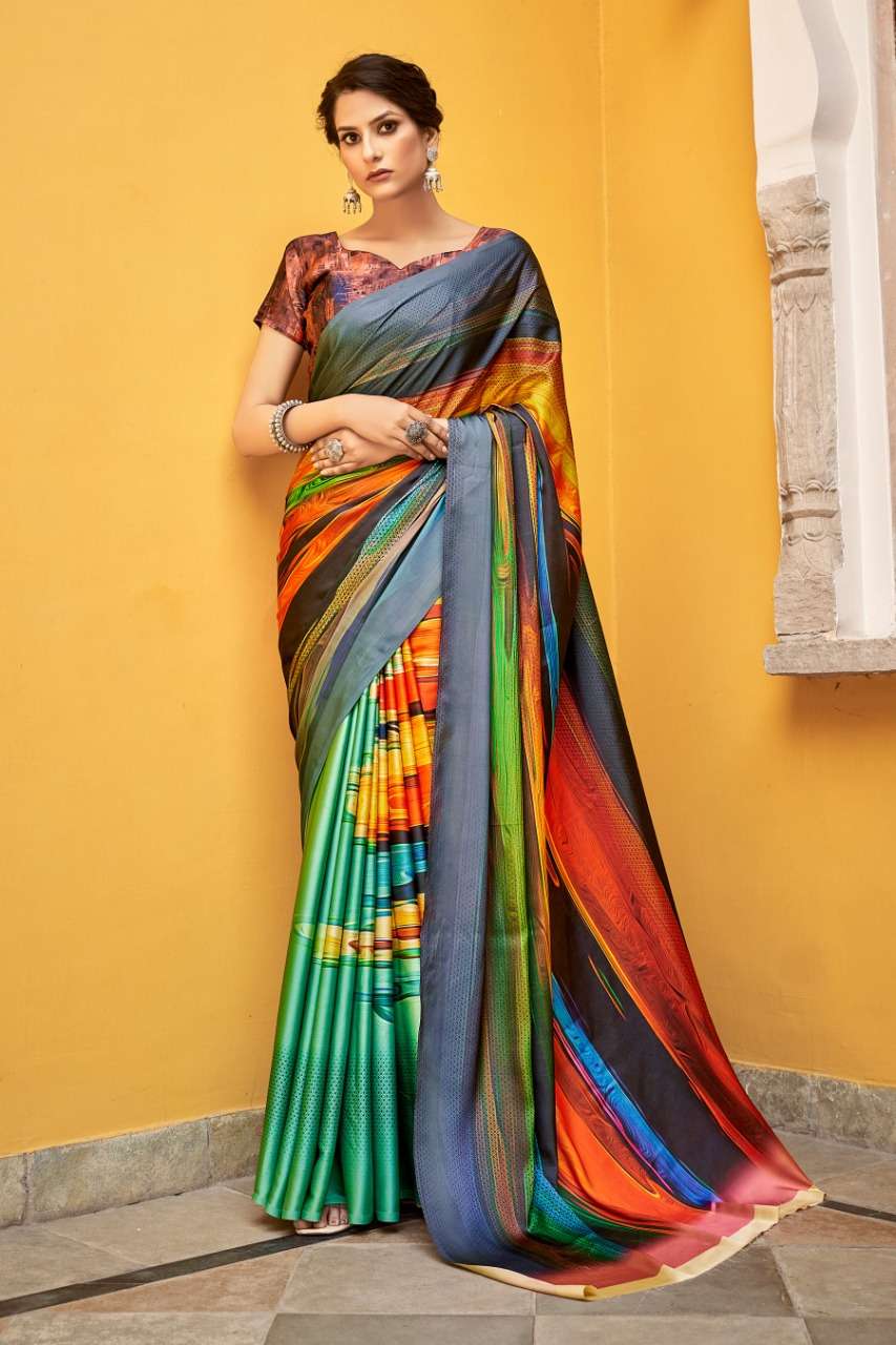 JAPAN DIGITAL BY YADU NANDAN FASHION 01 TO 05 SERIES INDIAN TRADITIONAL WEAR COLLECTION BEAUTIFUL STYLISH FANCY COLORFUL PARTY WEAR & OCCASIONAL WEAR JAPAN SATIN SAREES AT WHOLESALE PRICE