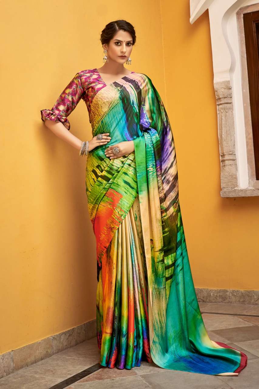 JAPAN DIGITAL BY YADU NANDAN FASHION 01 TO 05 SERIES INDIAN TRADITIONAL WEAR COLLECTION BEAUTIFUL STYLISH FANCY COLORFUL PARTY WEAR & OCCASIONAL WEAR JAPAN SATIN SAREES AT WHOLESALE PRICE
