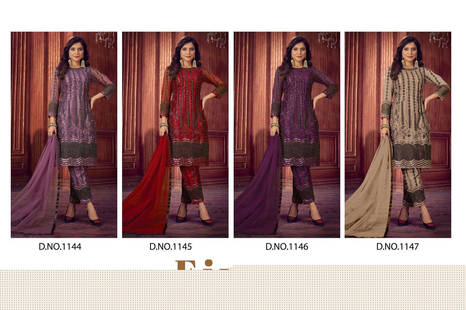 Eira Vol-9 By Senhora Dresses 1144 To 1147 Series Beautiful Suits Colorful Stylish Fancy Casual Wear & Ethnic Wear Heavy Net Embroidered Dresses At Wholesale Price