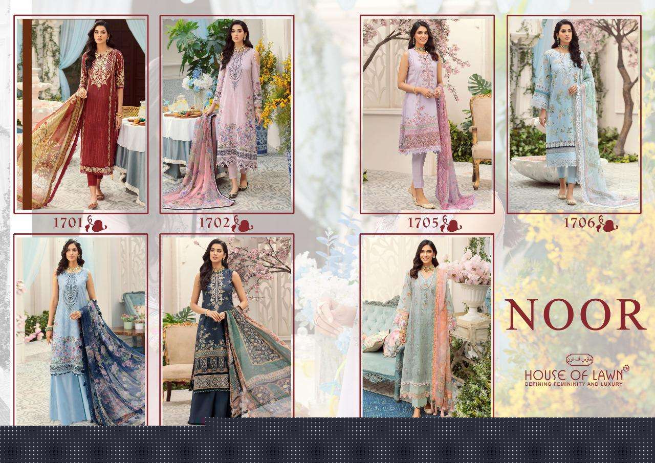 NOOR BY HOUSE OF LAWN 1701 TO 1707 SERIES BEAUTIFUL PAKISTANI SUITS COLORFUL STYLISH FANCY CASUAL WEAR & ETHNIC WEAR PURE LAWN DIGITAL PRINT DRESSES AT WHOLESALE PRICE