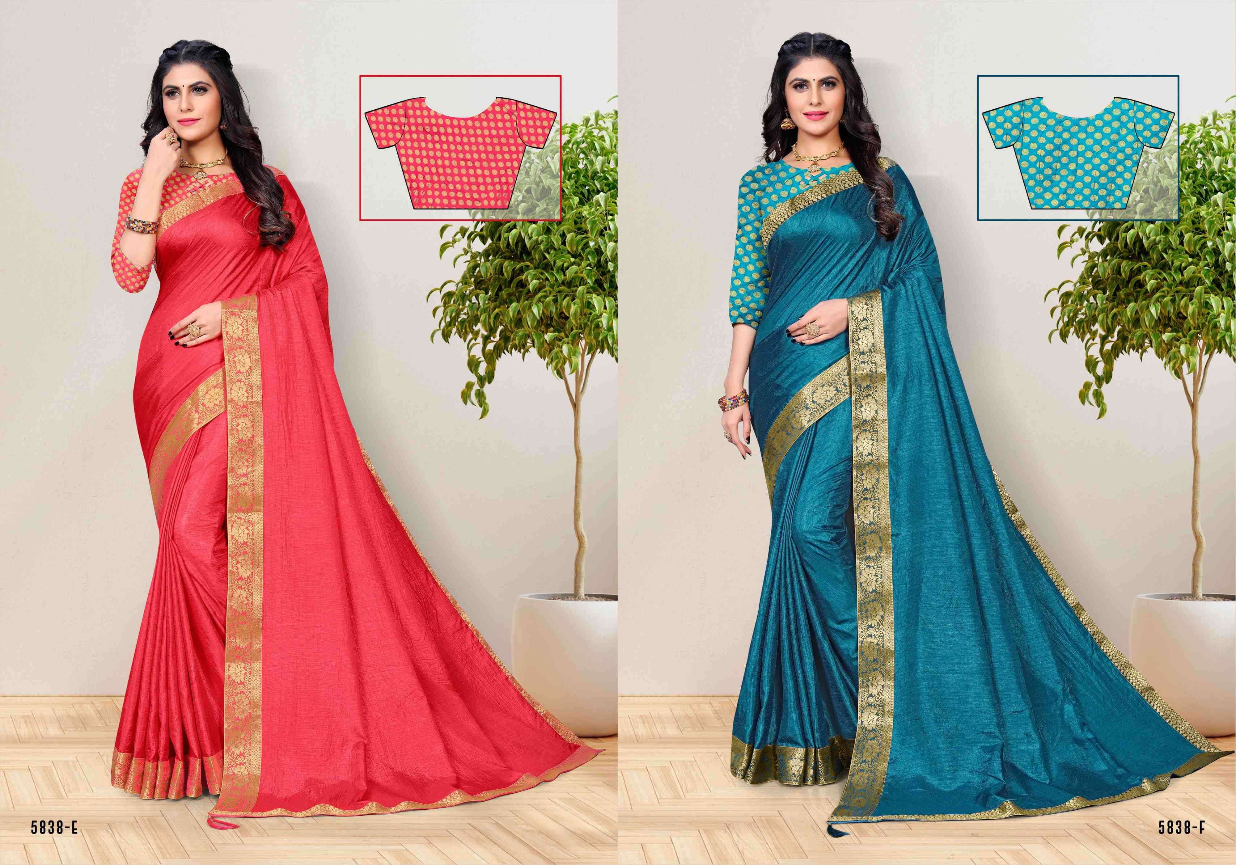 MOHAN BHOG BY INDIAN WOMEN 5838-A TO 5838-H SERIES INDIAN TRADITIONAL WEAR COLLECTION BEAUTIFUL STYLISH FANCY COLORFUL PARTY WEAR & OCCASIONAL WEAR VICHITRA SILK SAREES AT WHOLESALE PRICE