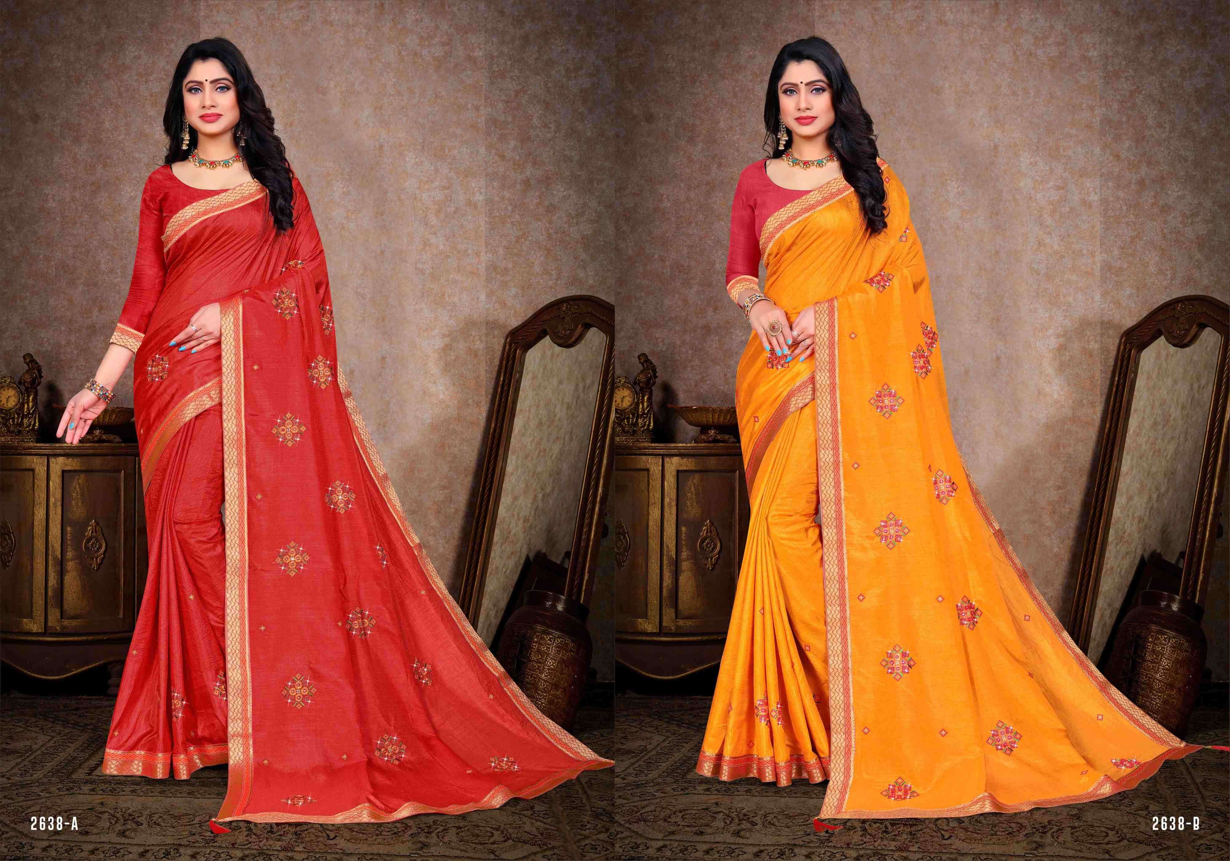 MAAKHAN WADA BY INDIAN WOMEN 2638-A TO 2638-H SERIES INDIAN TRADITIONAL WEAR COLLECTION BEAUTIFUL STYLISH FANCY COLORFUL PARTY WEAR & OCCASIONAL WEAR VICHITRA SILK SAREES AT WHOLESALE PRICE