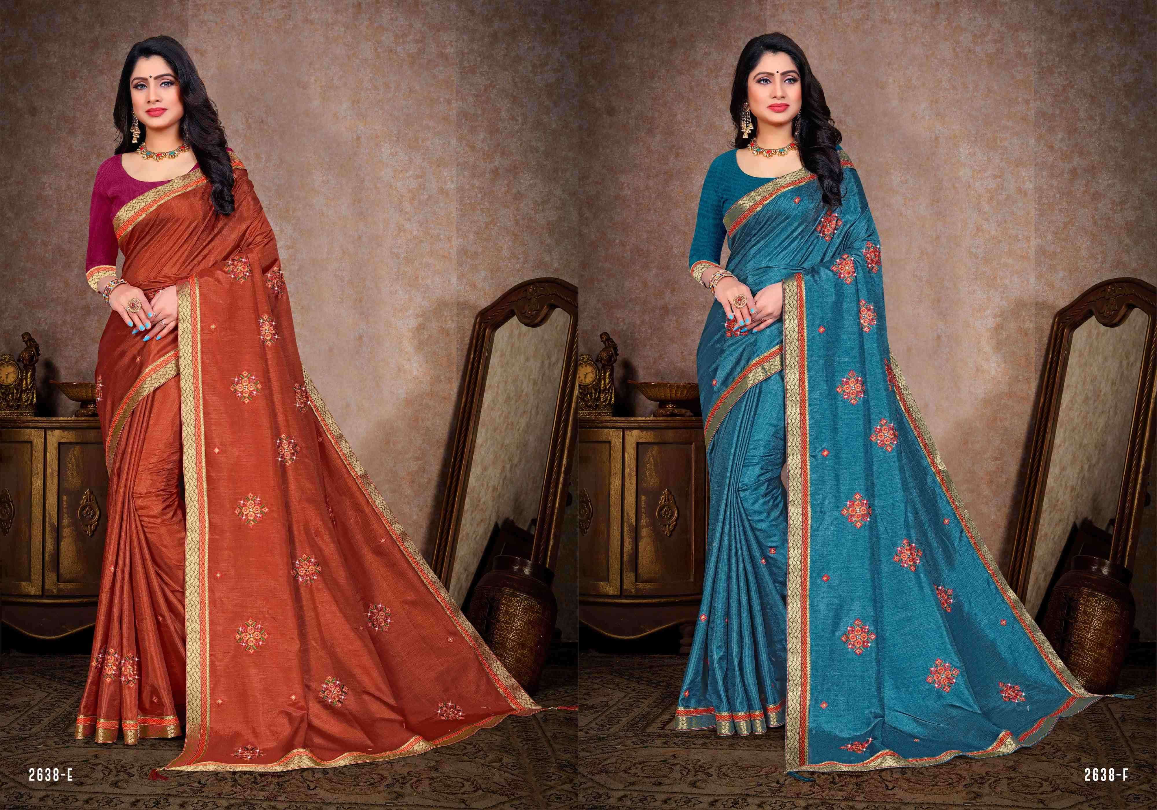MAAKHAN WADA BY INDIAN WOMEN 2638-A TO 2638-H SERIES INDIAN TRADITIONAL WEAR COLLECTION BEAUTIFUL STYLISH FANCY COLORFUL PARTY WEAR & OCCASIONAL WEAR VICHITRA SILK SAREES AT WHOLESALE PRICE