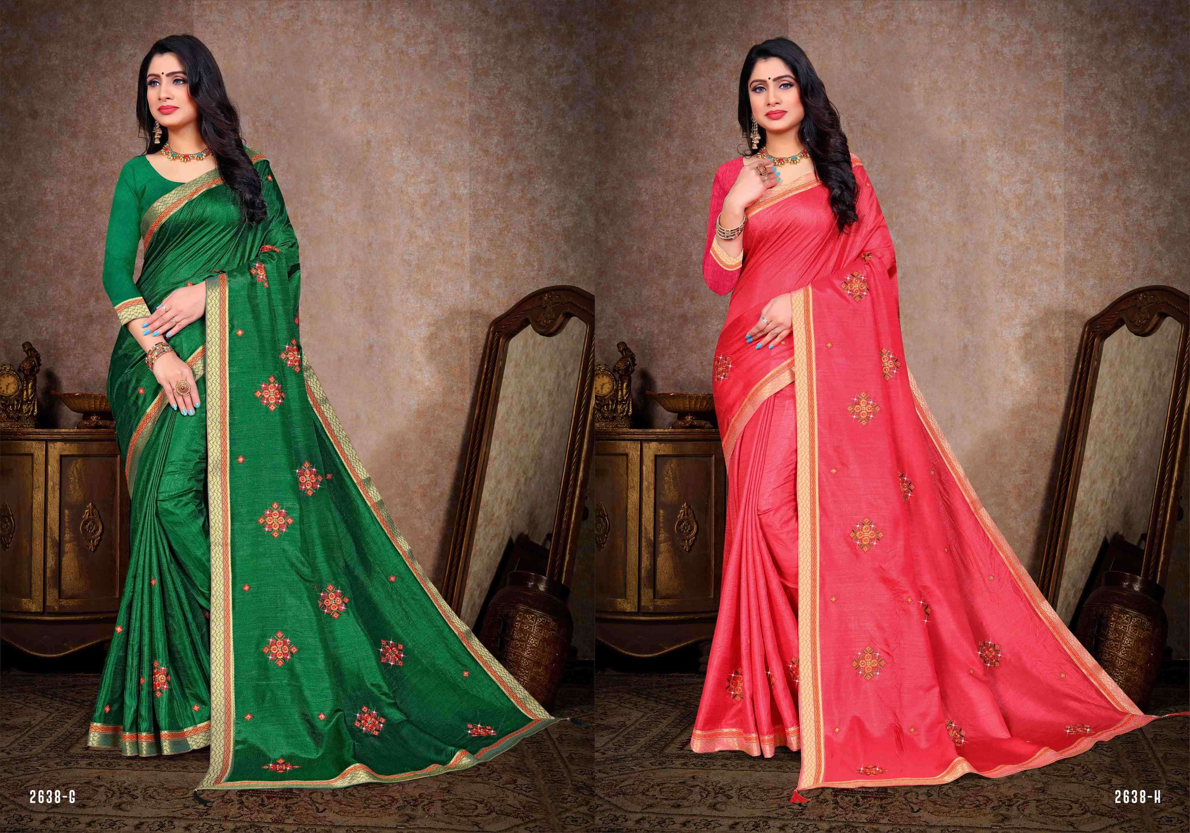 MAAKHAN WADA BY INDIAN WOMEN 2638-A TO 2638-H SERIES INDIAN TRADITIONAL WEAR COLLECTION BEAUTIFUL STYLISH FANCY COLORFUL PARTY WEAR & OCCASIONAL WEAR VICHITRA SILK SAREES AT WHOLESALE PRICE